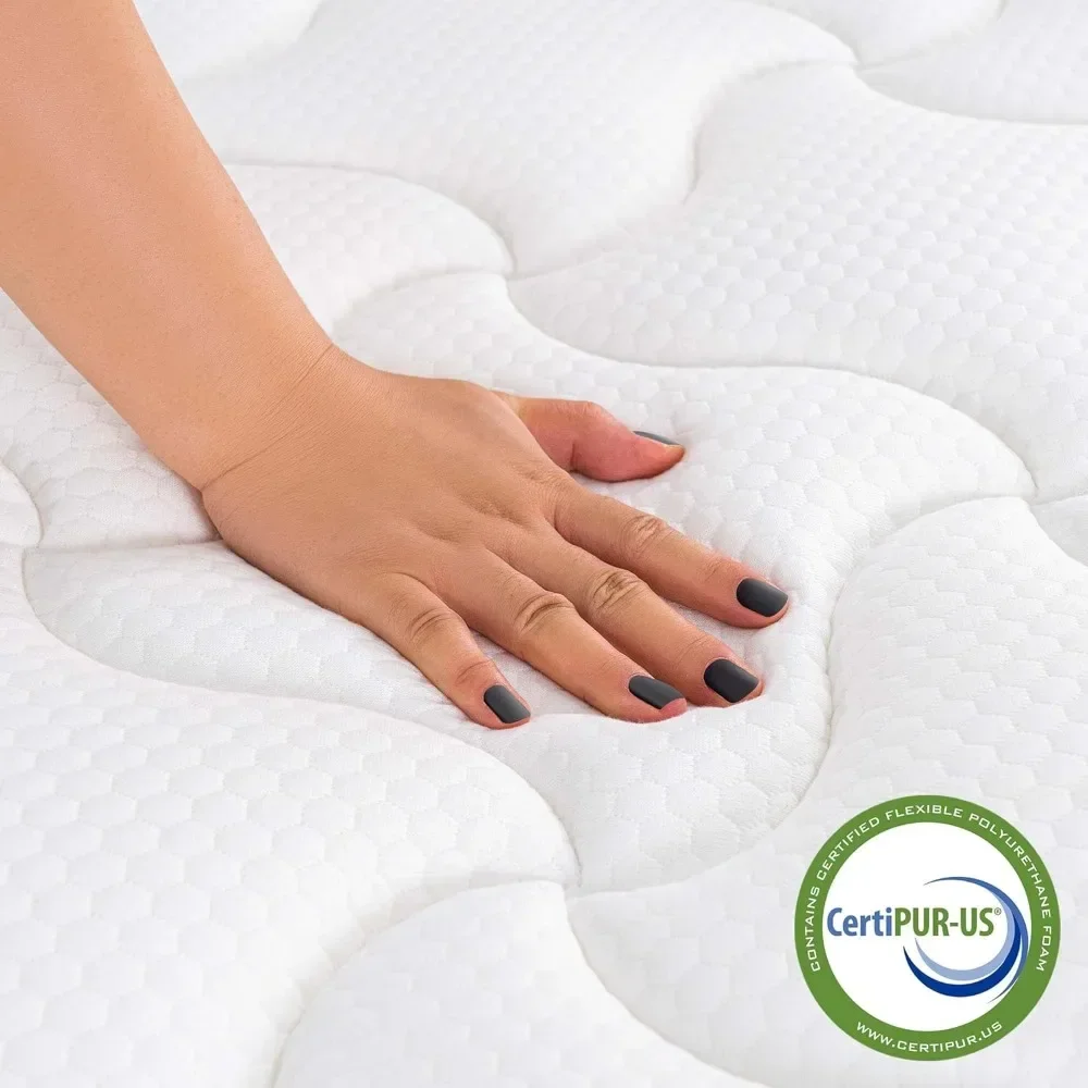 Pillow Top Hybrid Mattress in a Box Medium Firm Fiberglass-Free, Soft Breathable Pressure Relief Memory