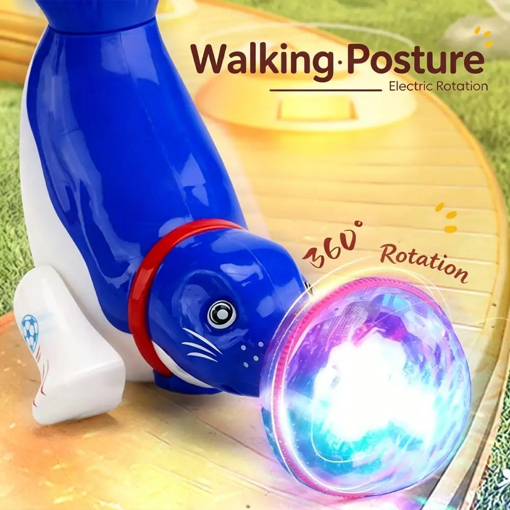 Walking Rotating Electric Sea Lion Toy with LED Light and Sound Balancing Ball Interactive Kids Gift - view 4
