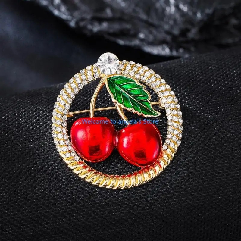 X4YC-broche con diamantes imitación cereza brillante para mujer, Pin resistente a corrosión, con distintivo para