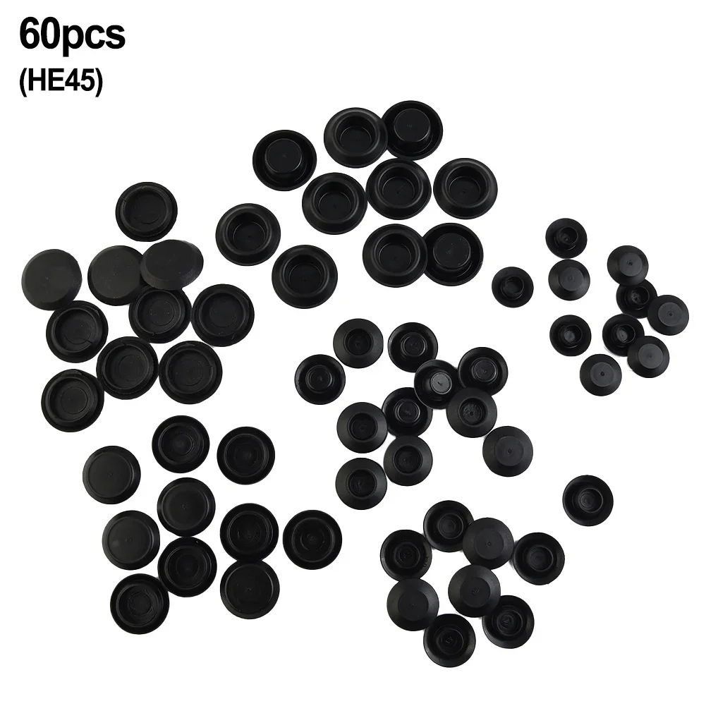 60pcs/set Car Flush Mount Black Plastic Hole Plug Assortment Auto Body Sheet Metal Plugs 1/2 3/4 3/8 1/2 3/4 7/8 Inch