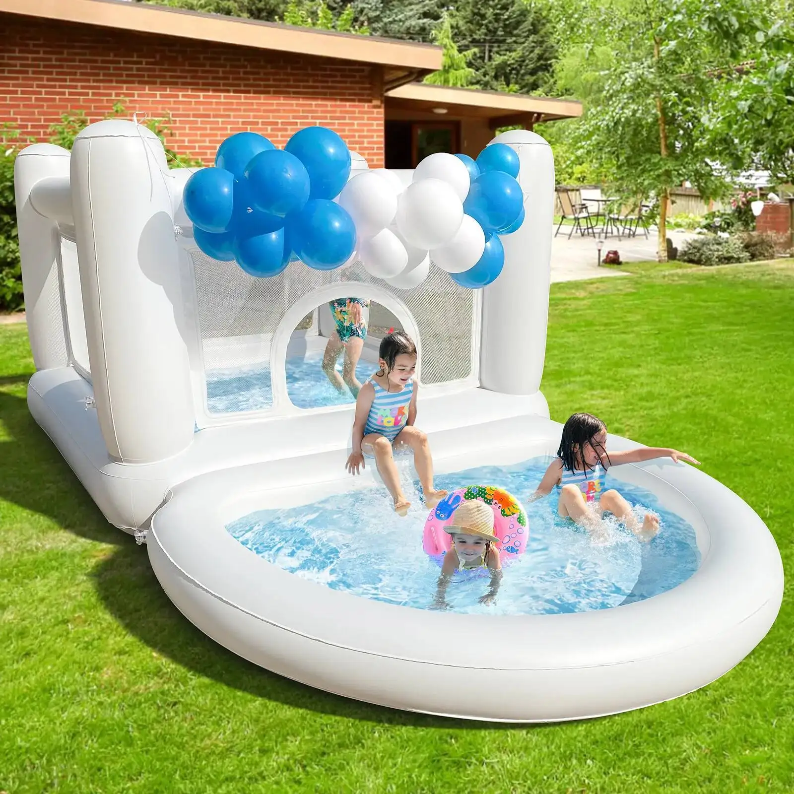 

White With Pump Ball Pit Bounce House Jumping Castle For Kids 3-6 Birthday Indoor Outdoor Playhouse Toys