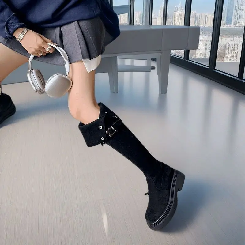 

Осень-зима, женские туфли до колена на флисовой подкладке, дизайнерские роскошные модные туфли 202, демисезонные женские высокие сапоги в стиле гот 39