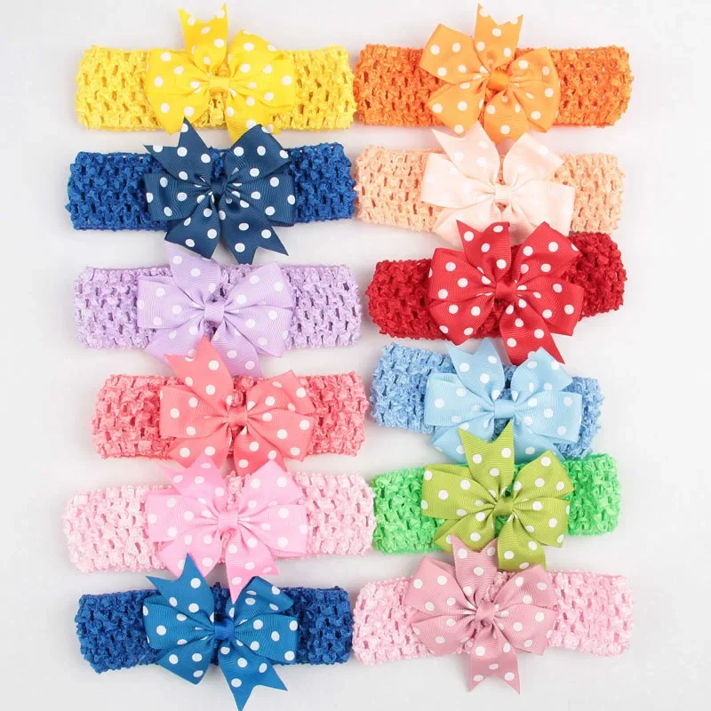 10pcs/lot Cute Grosgrain Ribbon Dovetail Bowknot Headband Baby Girl Knitted Elastic Hairband Children Bows Headwear Kids Gifts