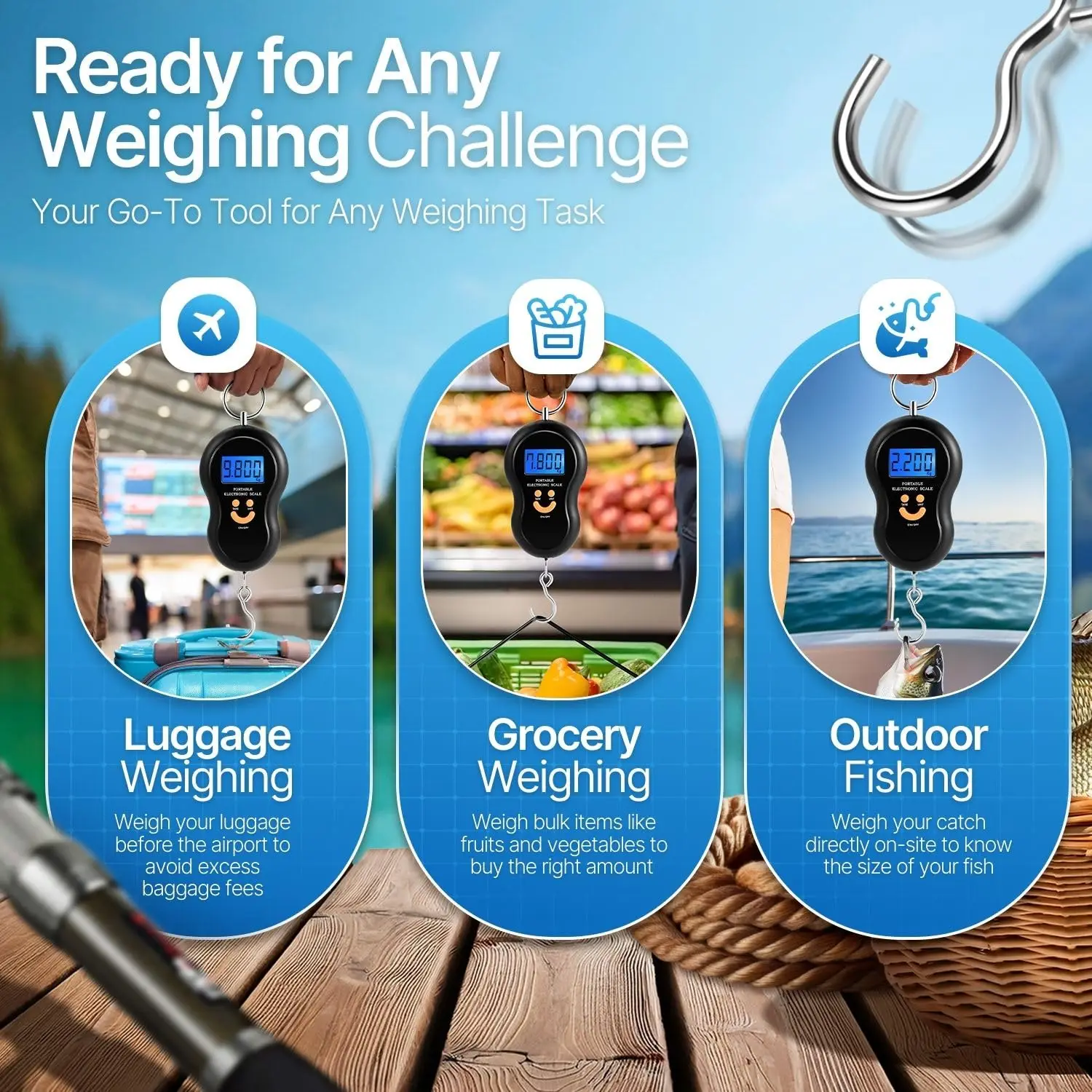 ميزان إلكتروني 50 كجم 10 جرام مقياس معلق LCD المطبخ الرقمي الخلفية أوزان الصيد مقياس الجيب موازين أمتعة السفر #4