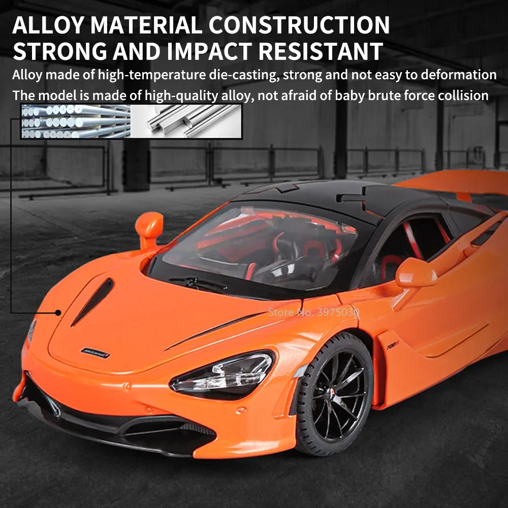 1/24 Scale 720S Sports Car Alloy Model Toys Simulation Diecasting Car with Sound and Light Pull Back Decorate Toys Boys Present