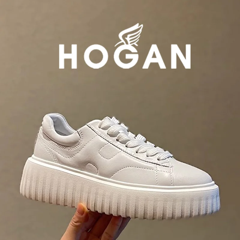 Hogan 스카이스크래퍼 소가죽 스니커즈, 두꺼운 밑창, 스포츠 캐주얼 화이트 슈즈, 여성용 스니커즈