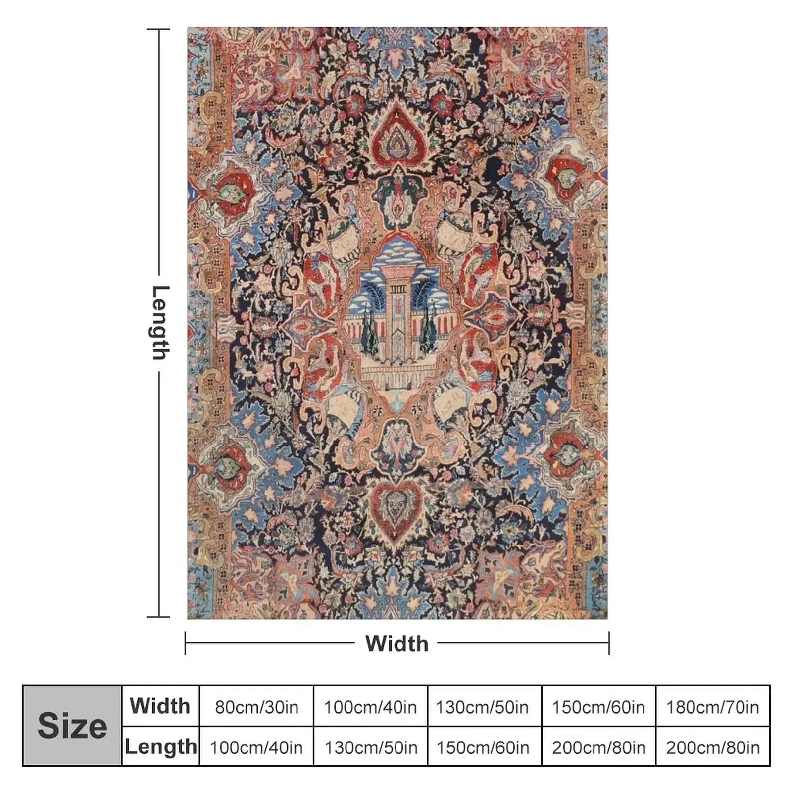 Persia Carpet 19th Century Authentic Colorful Picture of a Black Blue and Red Rug Throw Blanket sofa bed Cute Blankets