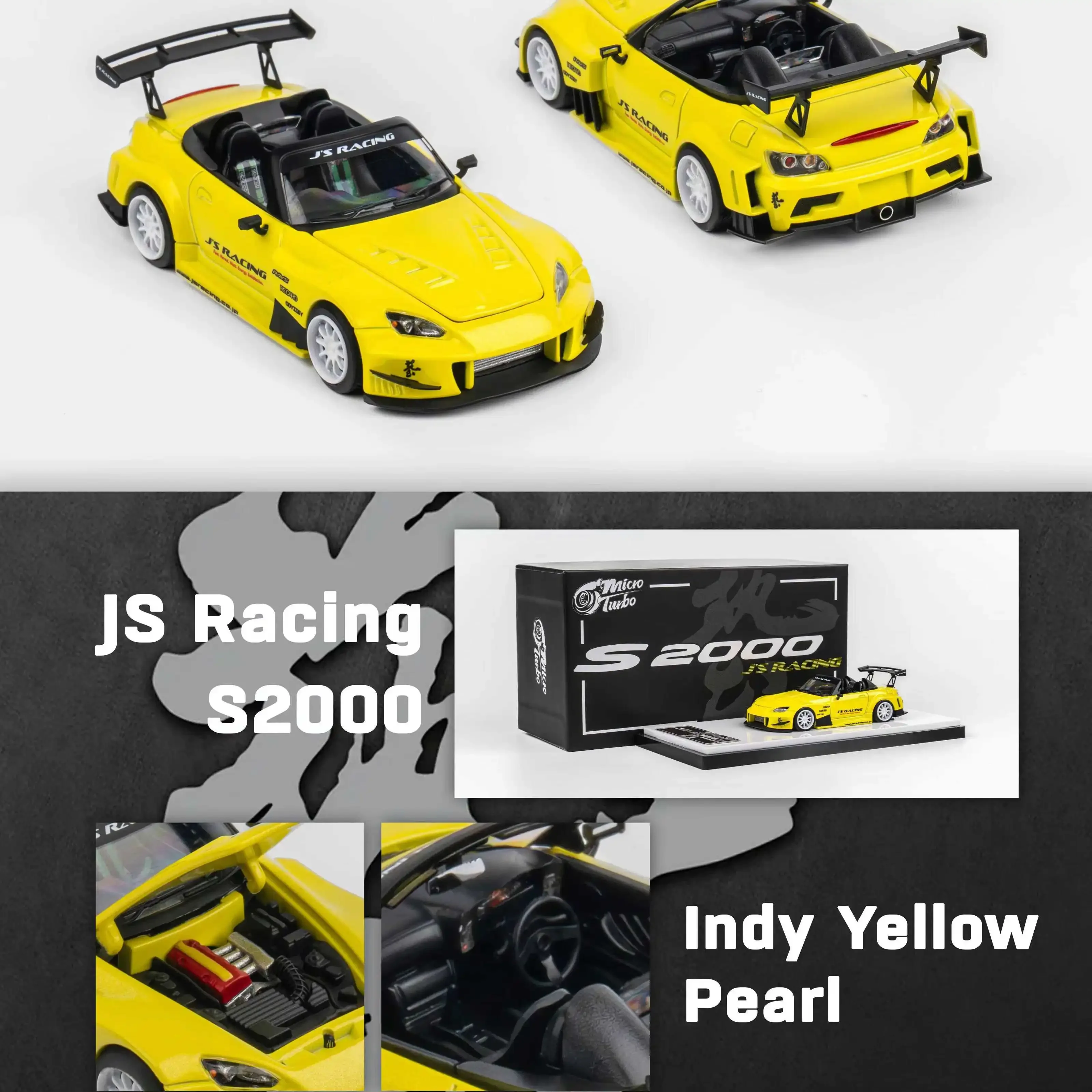 

В наличии Micro Turbo1:64 S2000 JS Racing Модель автомобиля из металлического желтого сплава