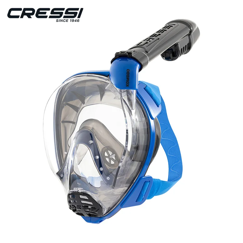 Cressi Komodo Volledig Gezichtsmasker voor Droog Snorkelen 180 ° Visie - CO2-veilig - Siliconen rokje - Zijdelingse snorkel - Verstelbare elastische banden