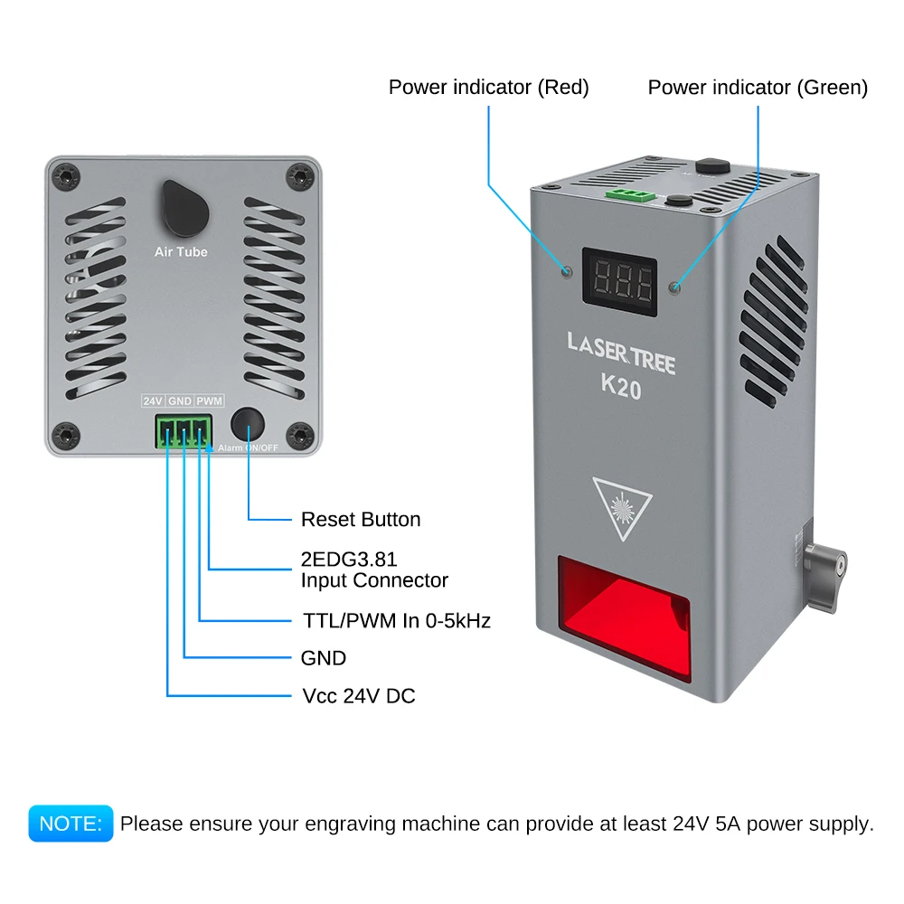 LASER TREE 20W Optical Power Laser Head with 4 Diode and Air Assist TTL Blue Light Module for Laser DIY Cutting Engraving Tool