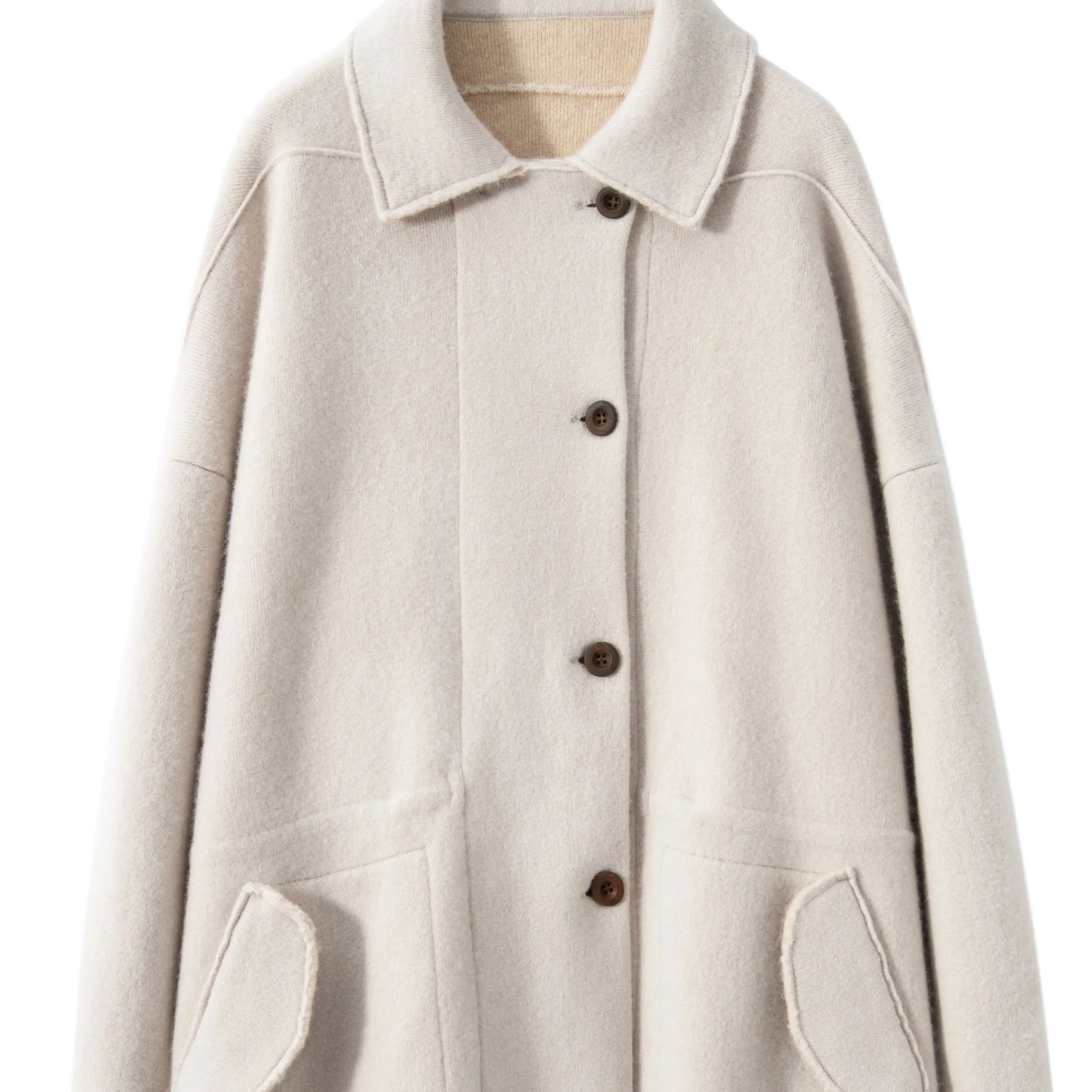 

MEETCC Women's 100% Cashmere Women's Coat Autumn Winter Thick Warm Medium Long Cardigan Drop Shoulder Pocket Knitted Jacket