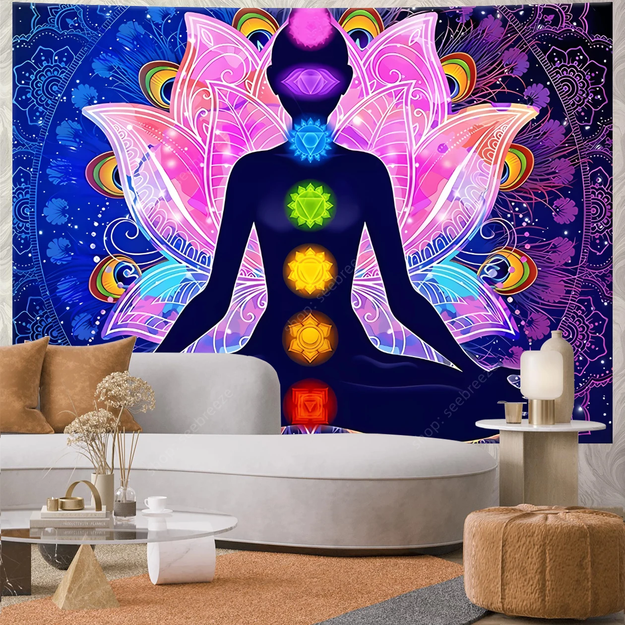 Bohemian Indian Buddha Statue Meditation Tapestry Mandala Tapestries Wall Cloth Psychedelic Yoga Chakra Spiritual Wall Hanging