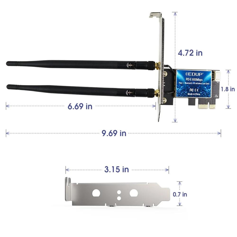 EDUP – carte réseau wi-fi PCI Express 600 GHz/5GHz, 2.4 mb/s, LAN, sans fil, avec connecteur bleu, adaptateur ac/b/G/n, 802.11