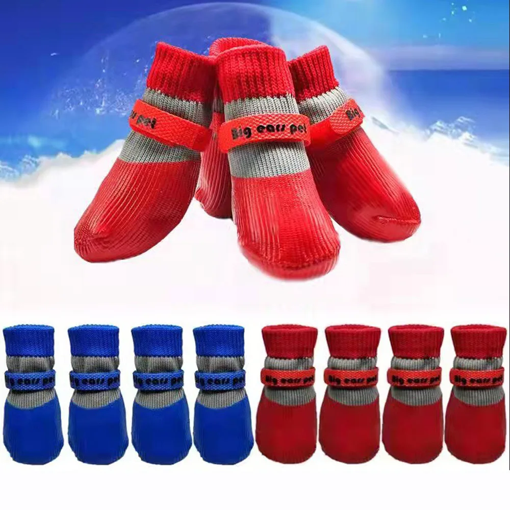 

4Pcs Winter Dog Shoes Anti-slip Soft-soled Dog Shoes Socks Outdoor Walking Warm Dog Boots for Small Dog Chihuahua Paw Protectors