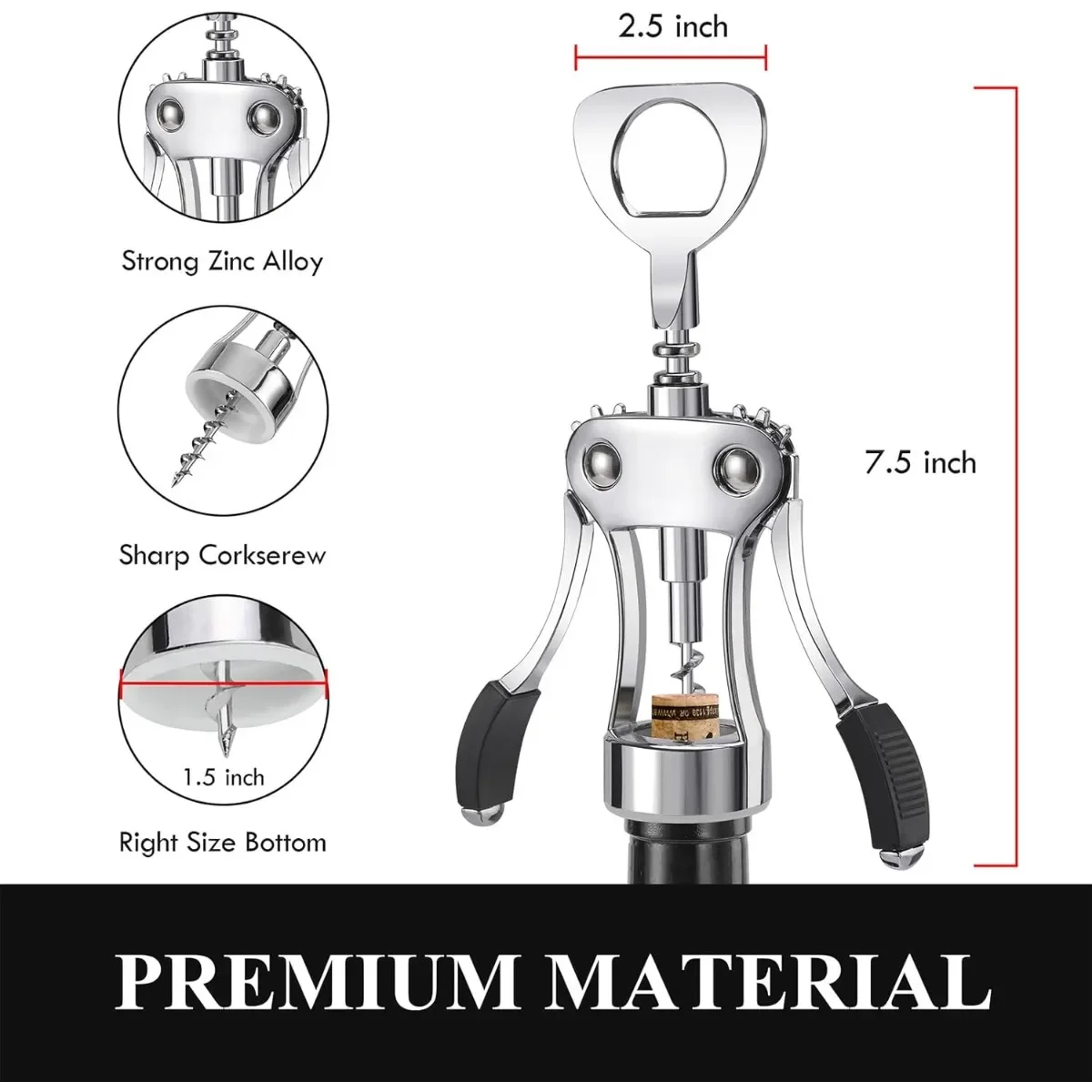 Wine Opener Stainless Steel Opener, Zinc Alloy Premium Wing Corkscrew Wine Bottle Opener with Multifunctional Bottles Opener