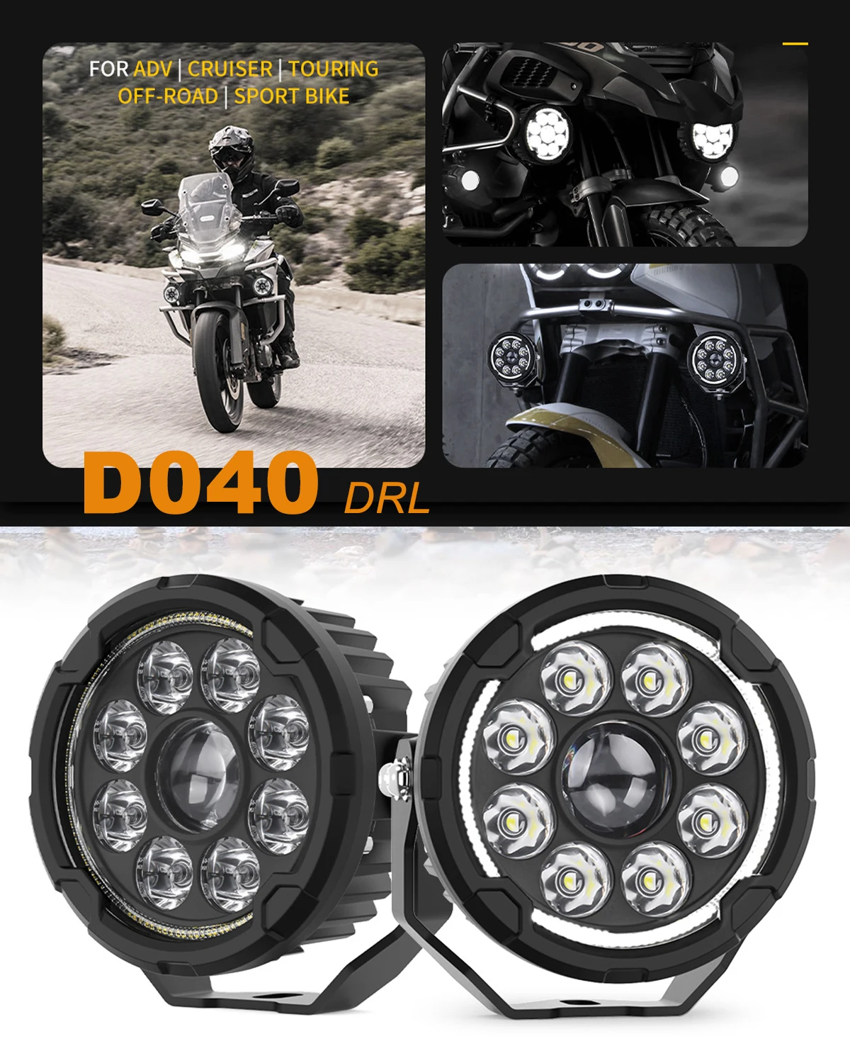 BraveWAY LED Spot Light for Motorcycle ADV GS ATV UTV Yellow Fog Lights/ Work Light / Driving Lamps /Headlight