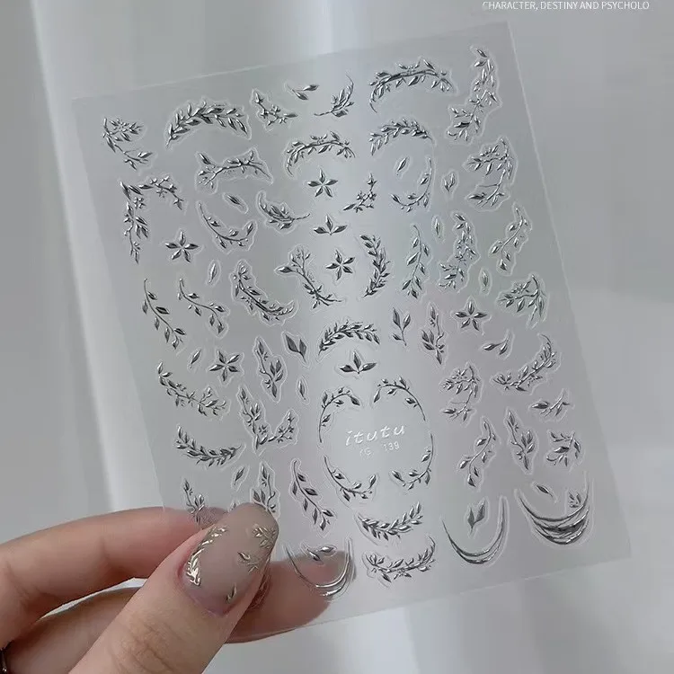 

Chinese Style Gold Foil Nail Stickers Jinzhi Yuye Flower Willow 3D Embossed Decals for Festival Makeup Wholesale