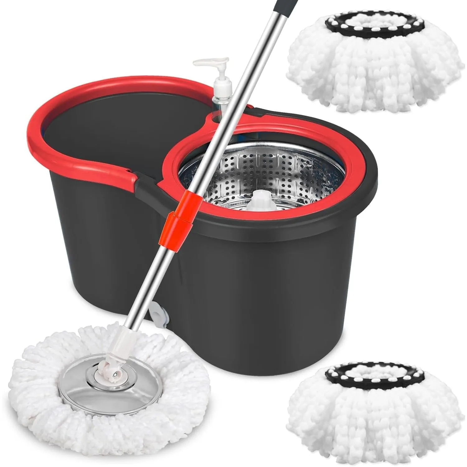 3 pezzi/setCopa girevole e secchio, lattina 360 ° Girare con ruote, con 3 testine in microfibra, manico regolabile, pulizia a mani libere.