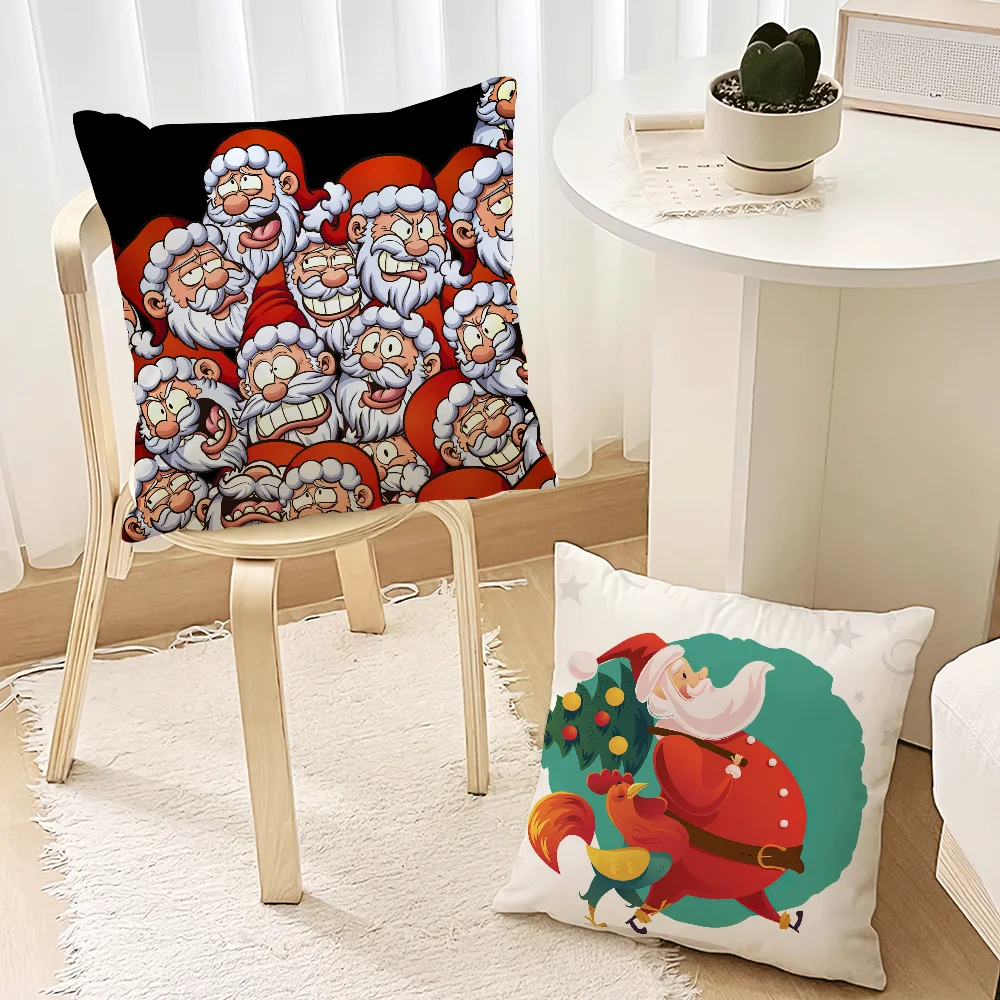 Chrismas Santa Claus Pillow Case Living Room Accent Couch Back Support Square Lounge Restful Nap Companion ﻿