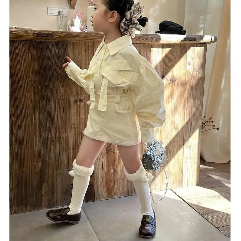 بدلة بناتي لخريف 2025 ملابس أطفال جديدة على الطراز الكوري فتاة أطفال موضة بلون سادة قميص تنورة غير رسمية بسيطة تناسب الجميع #5