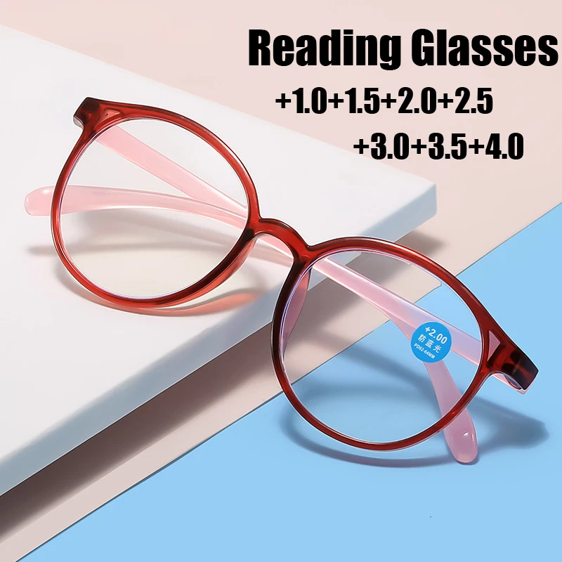 

Round Reading Glasses Women Men's Fashion Blue Light Blocking Farsighted Eyeglasses Hyperopia Prescription Glasses +1.0 To +4.0