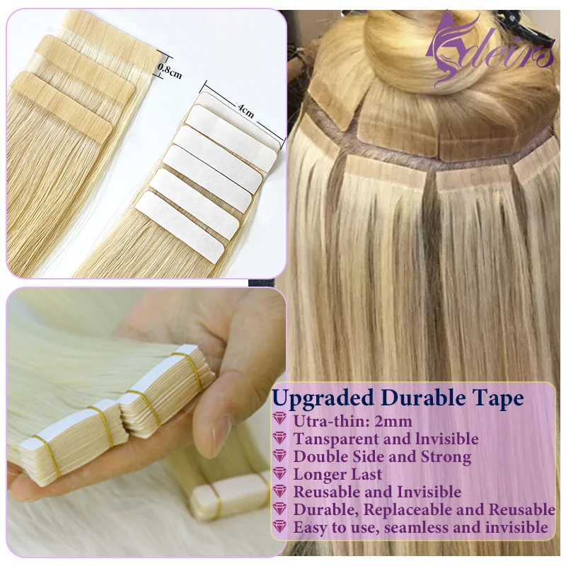 ADEIRS High Quality Tape in Human Hair Extensions Natural Straight Remy Hair Seamless Invisible 14"-22" 100% Real Hair End Thick