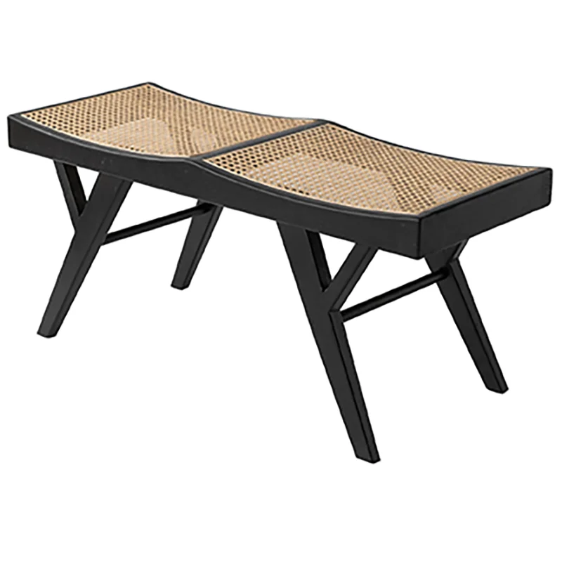 

Solid wood rattan restaurant two people three people leisure bench bedroom natural plant rattan art shoe changing stool