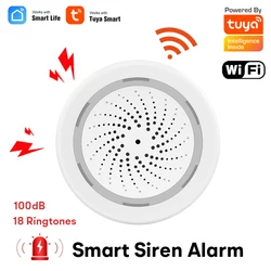 Sirena de alarma Tuya con WiFi, altavoz potente de 100dB, 18 tonos de llamada con alerta de luz estroboscópica, sistema de seguridad inteligente para el hogar, escenario de automatización