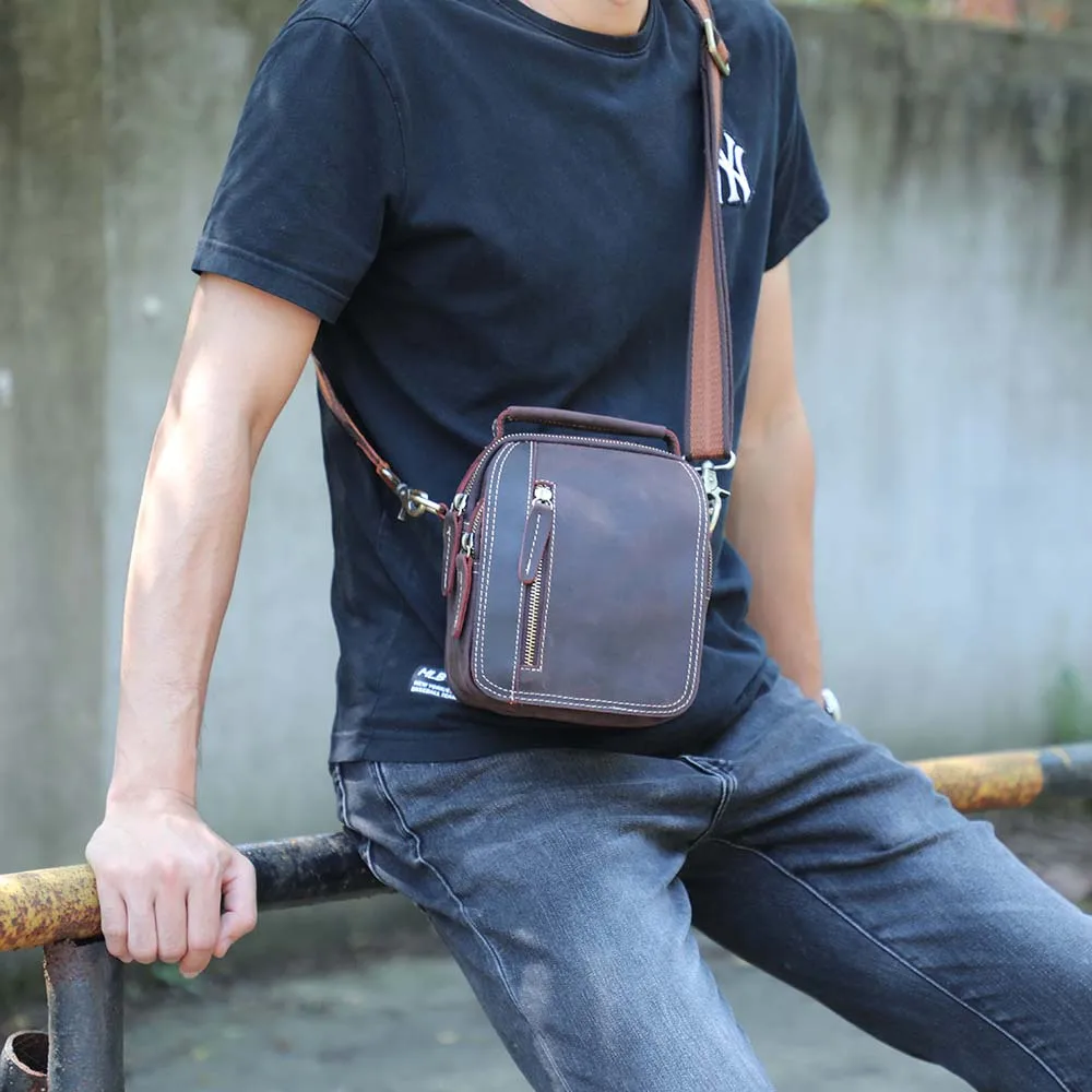 Echtes Leder Vintage Herren Umhängetaschen Crazy Horse Leder Messenger Bag Schultertasche Rindsleder Retro Mode Casual – Detail 4
