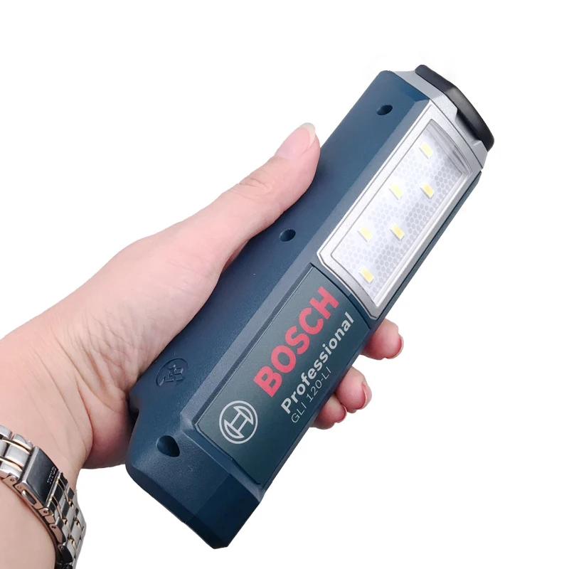 Imagem -03 - Bosch Gli 120-li Luz de Trabalho sem Fio 12v Portátil Recarregável Lanterna Led Lâmpada Ajustável Gancho Giratório