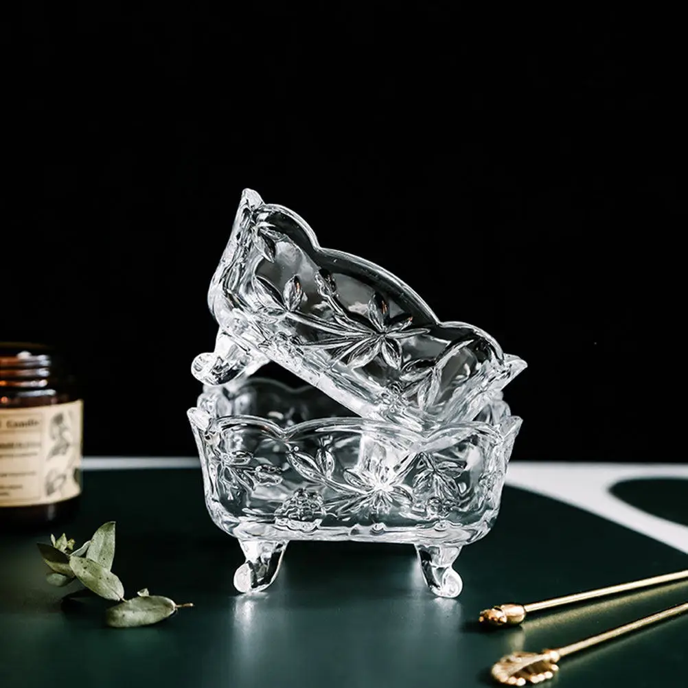 

2Pcs Relief Design Glass Bowl High Quality Food Serving Plate Dessert Display Dish Creative Ashtray Decorative Fruit Plate