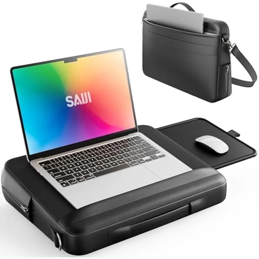 

SAIJI Portable Laptop Lap Desk w Retractable Mouse Pad Tray - Multifunction Lap Desk with Storage for Travel Office and Home Fi