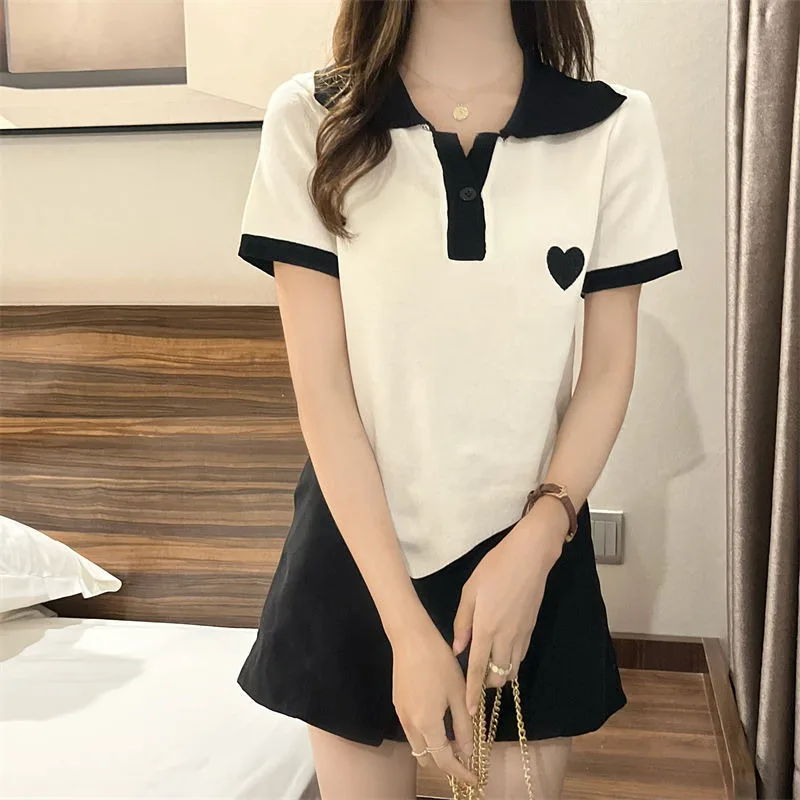 2024 New 8 Colors Irregular Design Women's Short Sleeved T-shirt Fashion Trends Knitwear Slim Fit Top Classic Green black