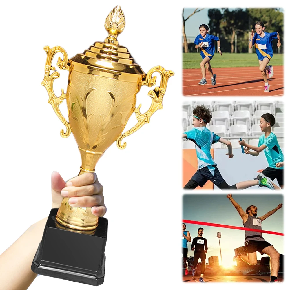 

Gold Plastic Trophy Basketball Football Trophy 8.5 Inch Game Match Trophy with Lid Sports Competition Trophy for Party Ceremony