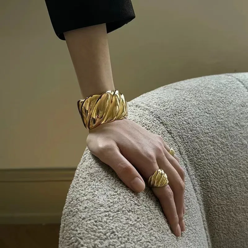 

Stripe texture wide open cuff bangles for women luxury designer bangles chunky statement jewelry new in 2025