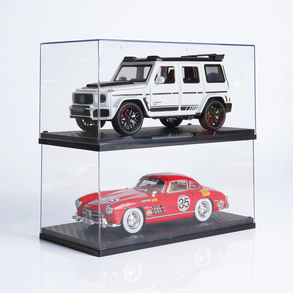 Acrylic Display Case for 1:18/1:24 Diecast Cars, Stackable Dustproof Showcase with Black Base, Clear Collectible Storage Box