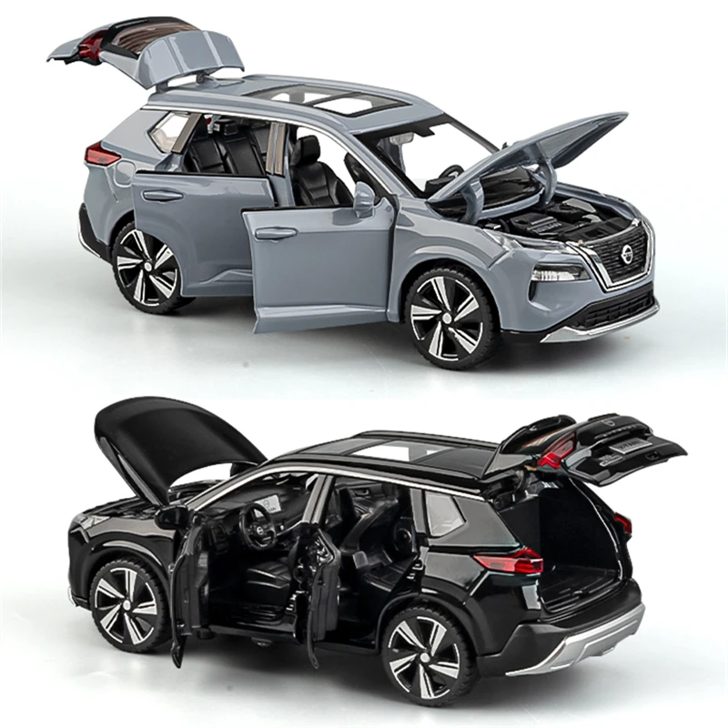 Nissan-X-TRAIL SUV de aleación de Metal fundido a presión, vehículo todoterreno de juguete, simulación de sonido y luz, regalos para niños, 1:32