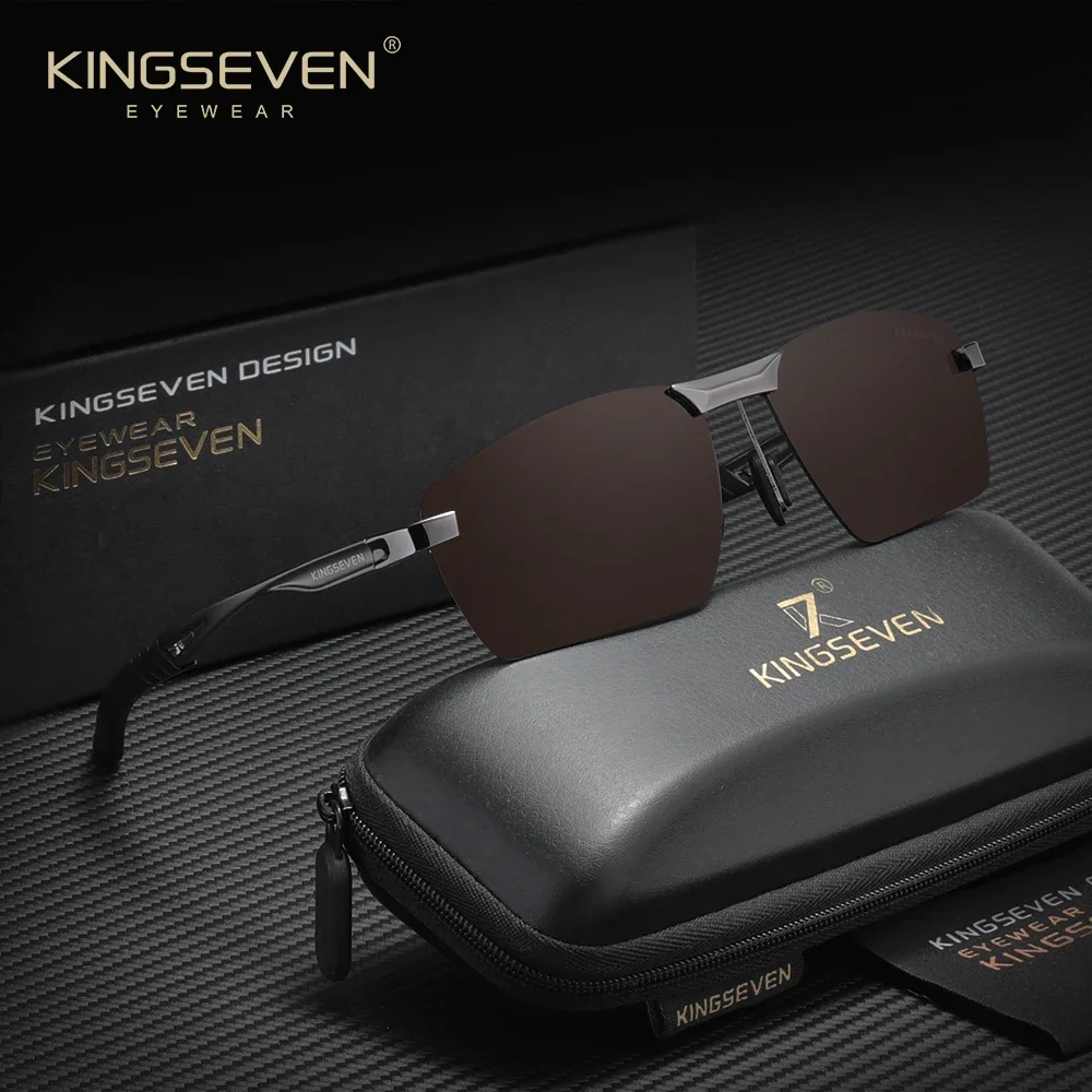 KINGSEVEN خمر النظارات الشمسية الفاخرة الرجال مستطيلة بدون شفة نظارات واقية UV400 الاستقطاب الرجعية القيادة في الهواء الطلق نظارات #3