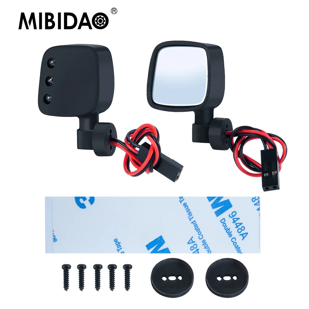 Mibidao 2pcs Kunststoffs imulation Rückspiegel mit LED-Leuchten für axiale scx10 rc Crawler Auto Modell Dekorationen Teile