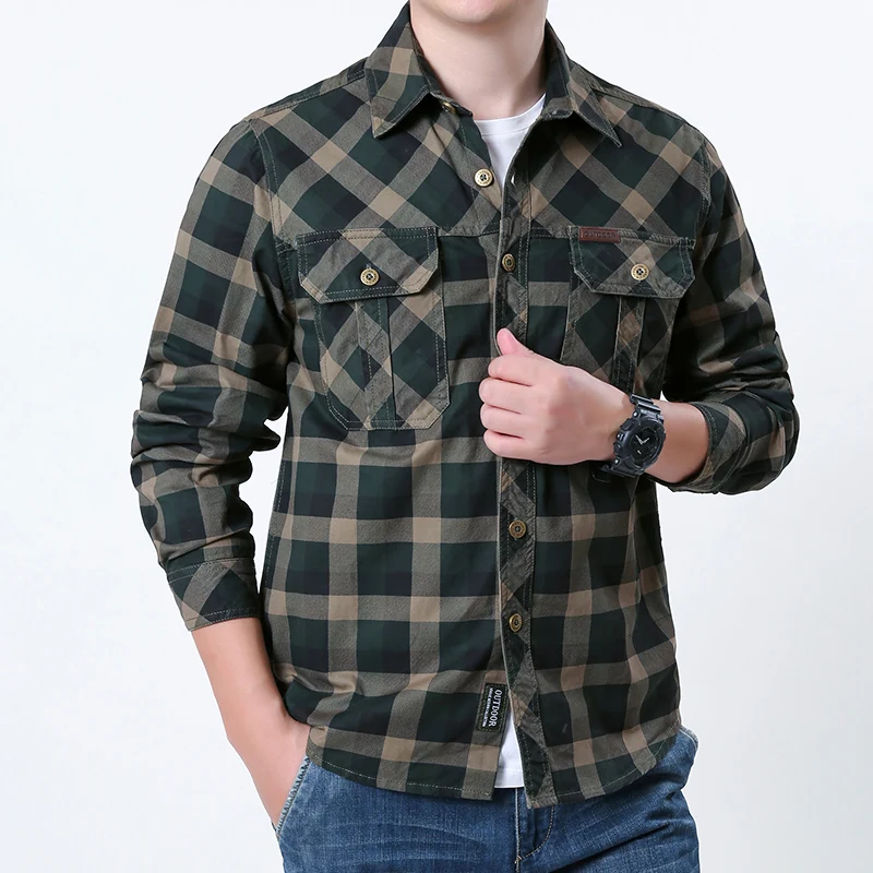 

2026 Men Military Cotton Long Sleeve Plaid Shirts Spring Autumn Lightweight Quick Dry Shirts Outdoor Tactical Work Cargo Shirts