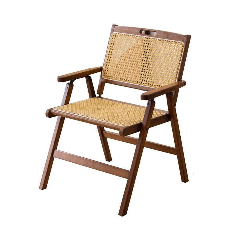 Modern Bamboo Armchair with Rattan Design for Dining and Living Room Foldable Stool with Back Outdoor Bench Home Furniture