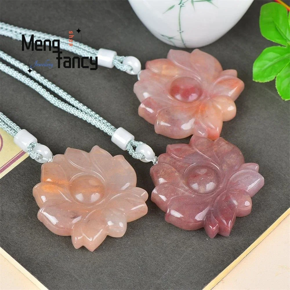 

Natural Hetian Golden Silk Jade Blooming Lotus Pendant Charms Fashion Jewelry Women Men Engraver Amulet Necklace Holiday Gifts