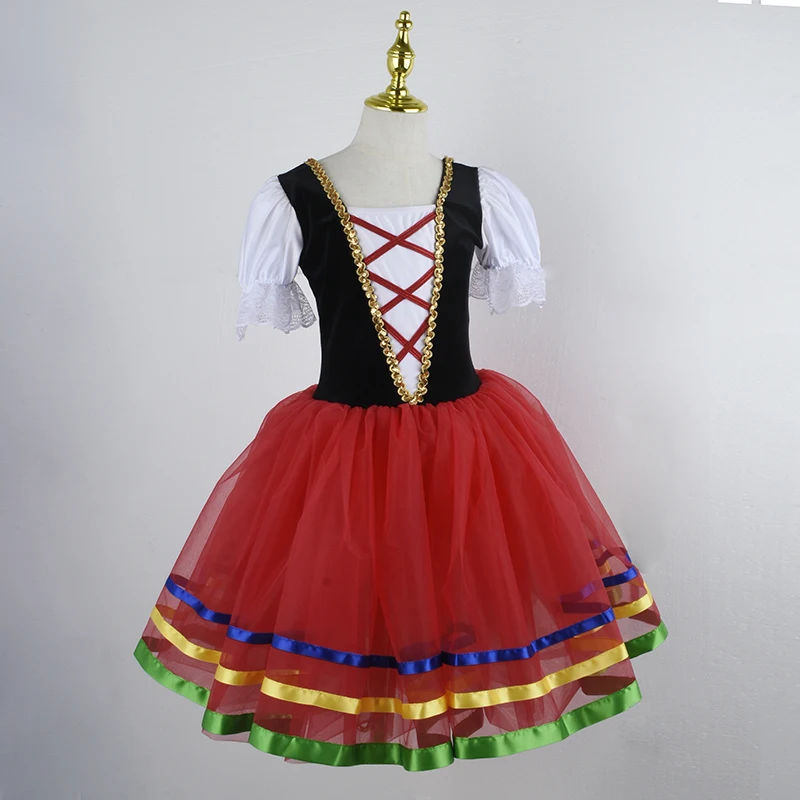Robe Tutu de Ballet longue rouge pour filles, justaucorps de gymnastique, Costume de danse de princesse ballerine, tenue de fête d'anniversaire pour enfants