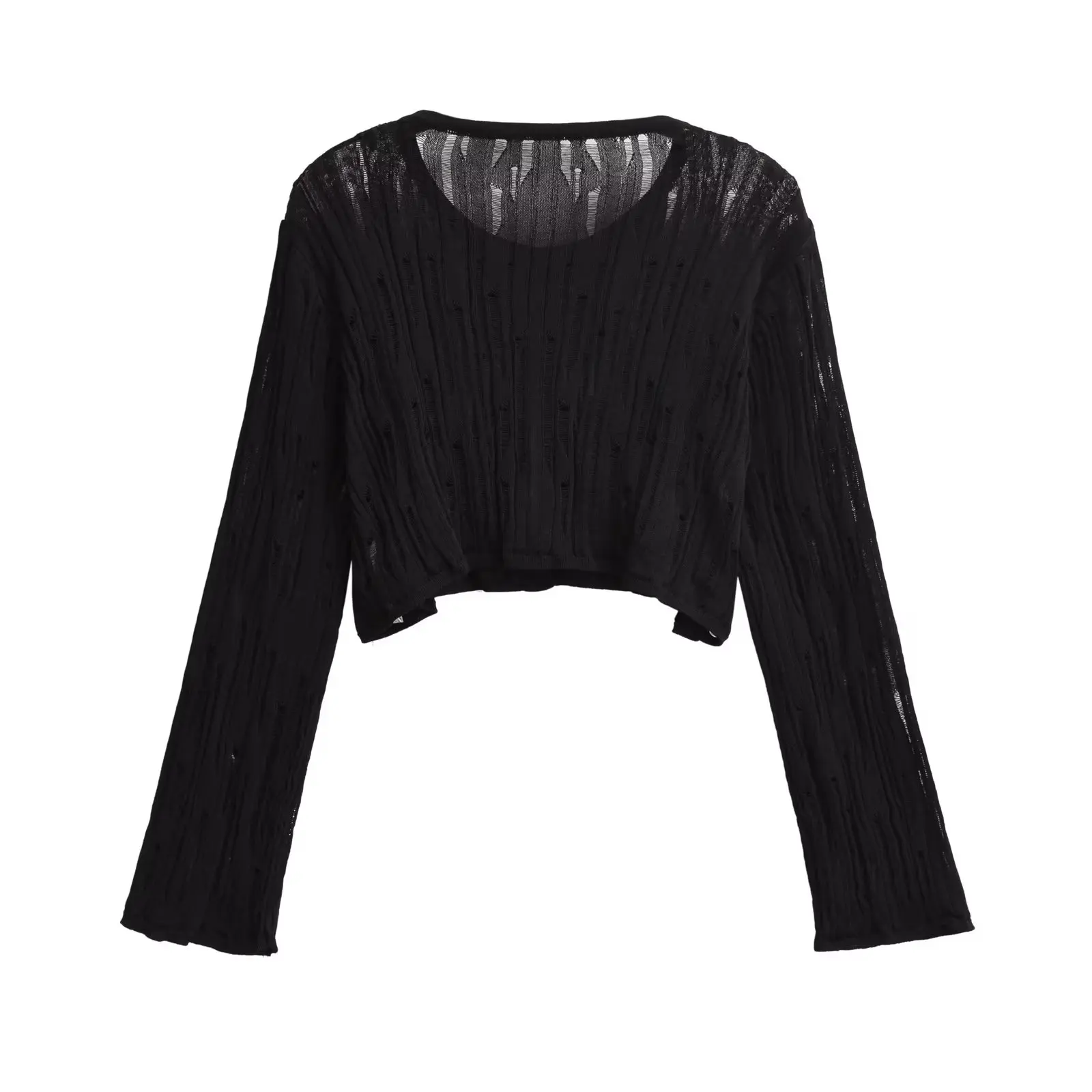 Withered French Black Cropped Design Knitwear Fashion Ladies Elegant Knit Cardigan Jacket Women