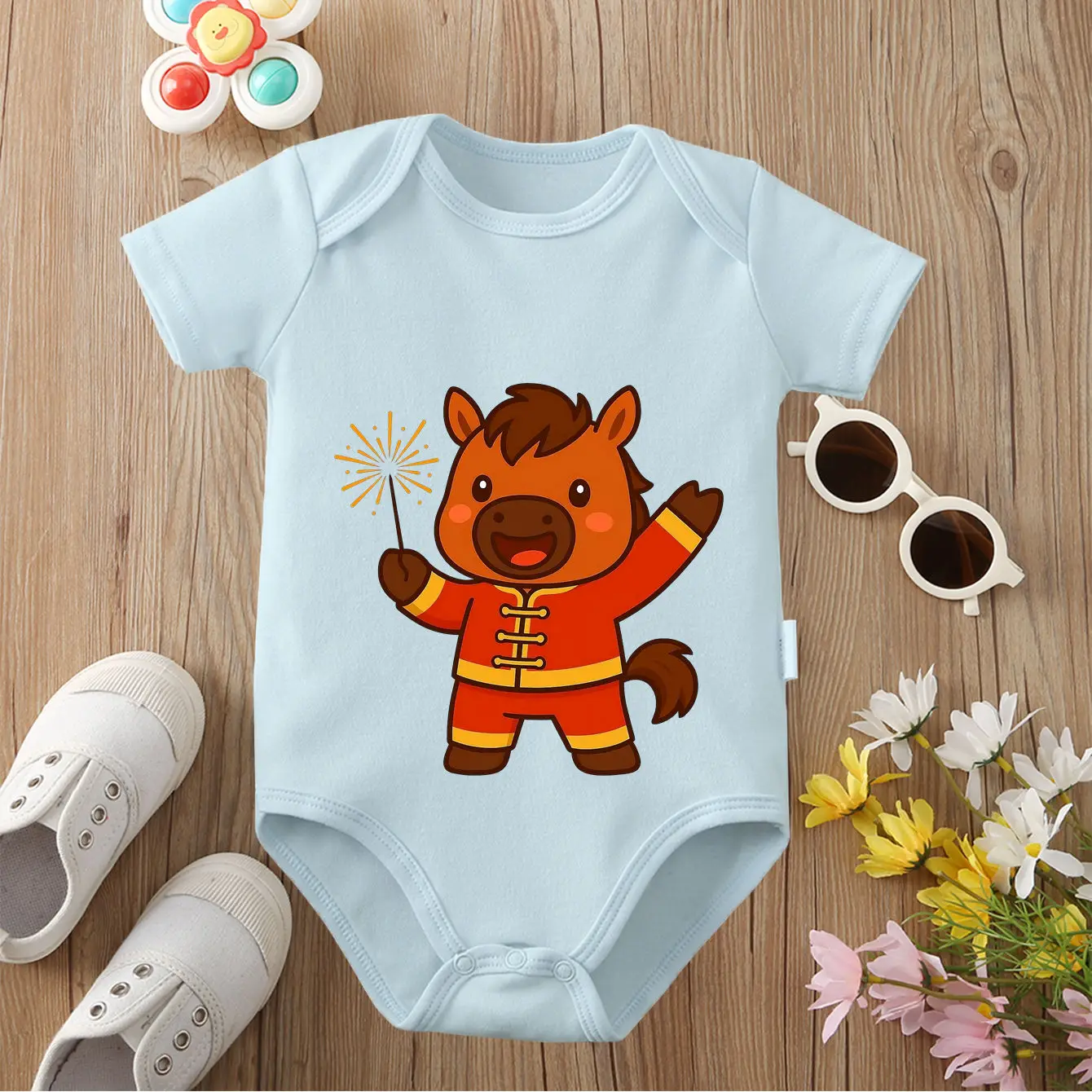 

Комбинезон из 100% хлопка с принтом «Милый конь с фейерверком», удобная одежда для малышей, комбинезон для новорожденных от 0 до 12 месяцев