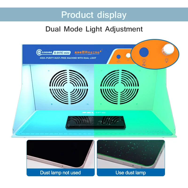 SUNSHINE S-917C Mini Dust-free Workbench High-purity With Dual Light for LCD Screen Refurbish and Mobile Phone Pad Repair