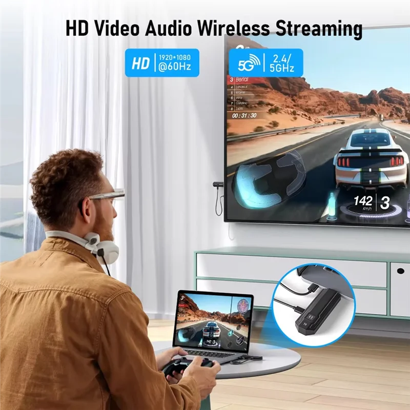 ABKQ--Compatible Wireless Transmitter And Receiver 1080P For Laptop TV Projector Monitor Camera Audio Meeting Transmitter
