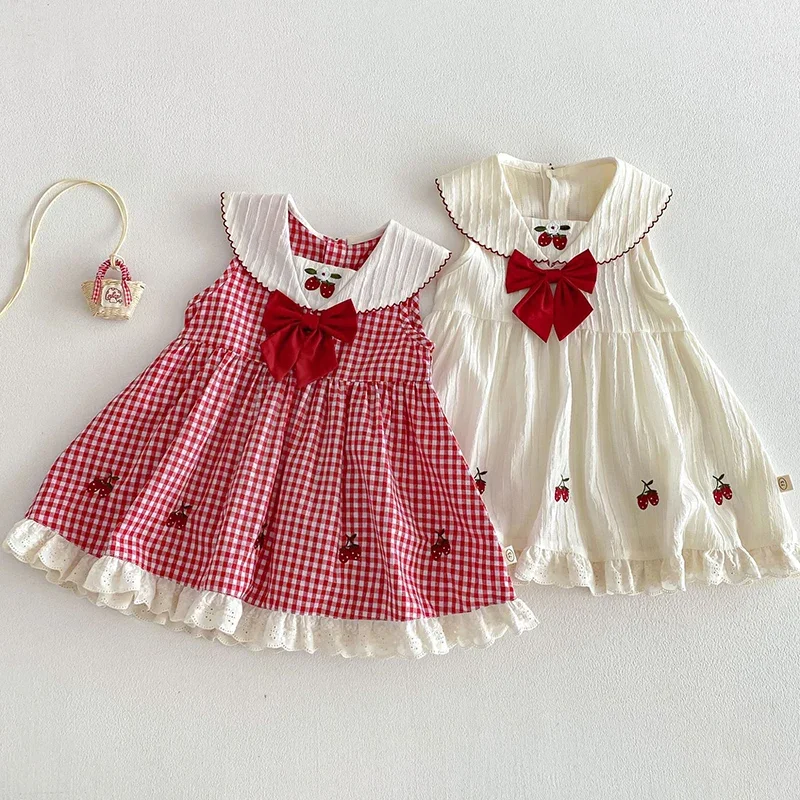 2026 New Summer Girl Clothing 1-5Yrs Baby Girl Party Dress Sleeveless Cotton Embroidery Kids Princess Dresses Sister Clothing