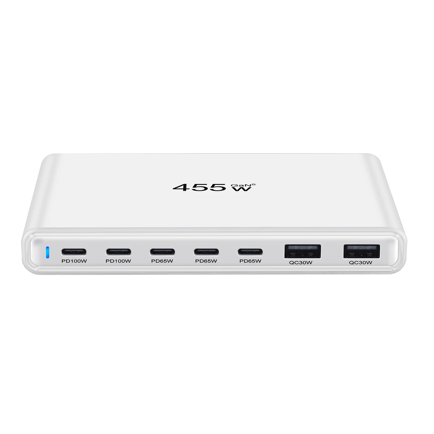 新型超薄型455w-5c2a-ganデスクトップ充電器、電話、タブレットなどに対応した高速充電機能付きマルチポート充電器