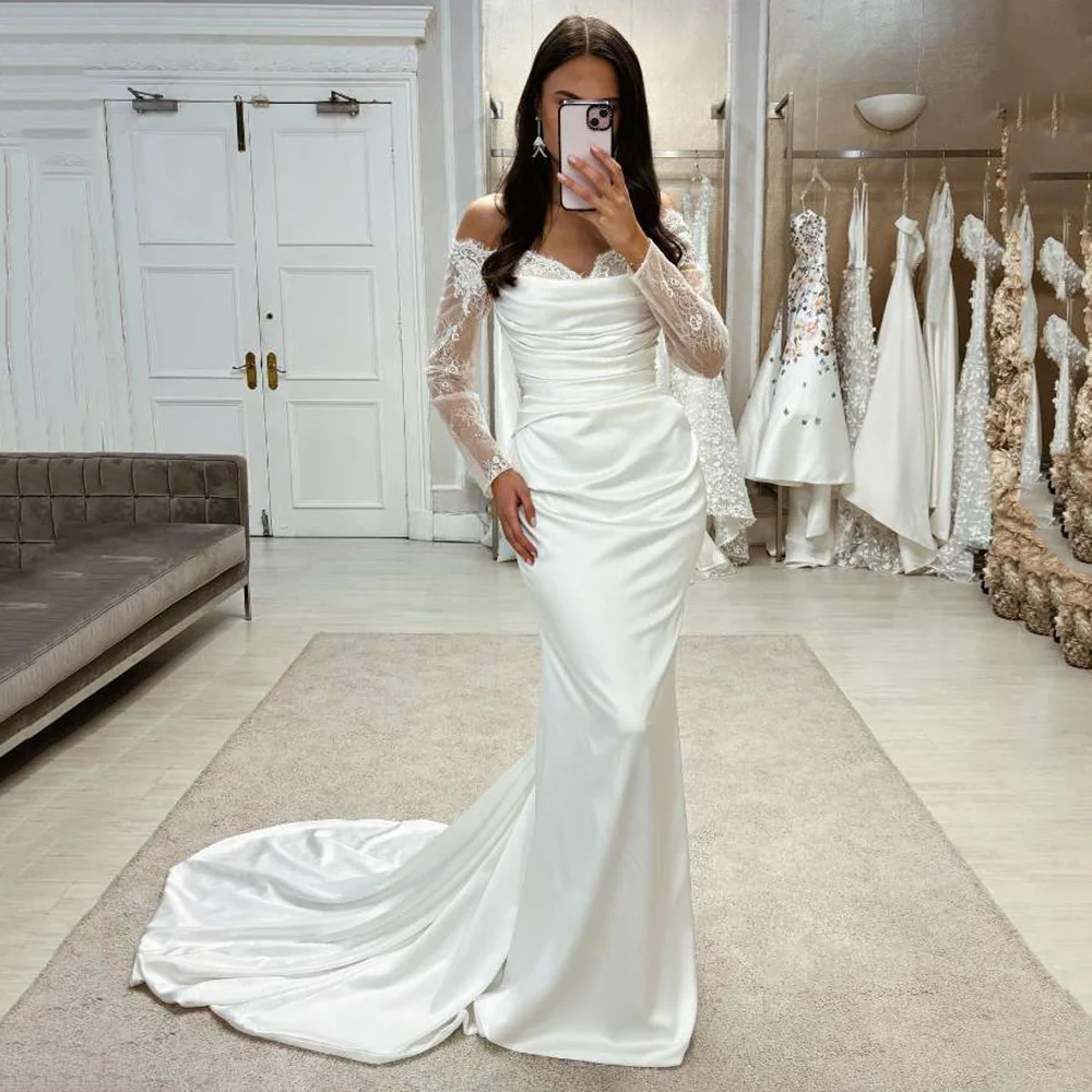 

Church Long Sleeve Lace Wedding Dresses Mermaid Off Shoulder Bridal Dress 2024 Vestido de Noiva Sereia Women Wedding Gowns